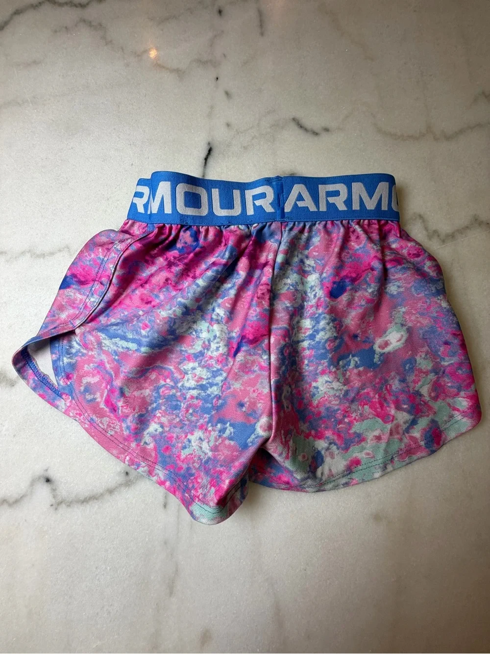 Under Armour Women's Pink & Blue Marble Print Athletic Shorts